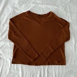 Rust Brown Honeycomb Knit Long Sleeve